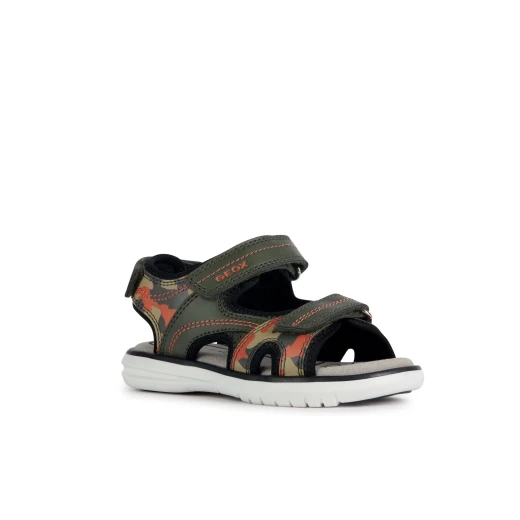 Geox Maratea Boy's Military Green Sandals with Adjustable Fit in Mesh and Printed Leather Effect for Boys, Size 35, Perfect for Summer Outdoor Adventures, Comfortable and Stylish - Geox - Image 3