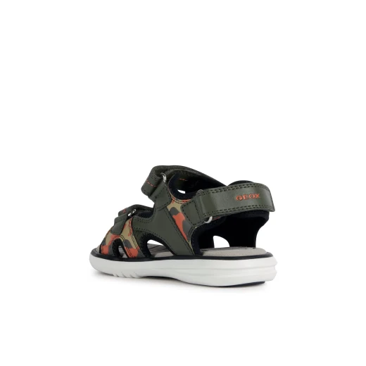 Geox Maratea Boy's Military Green Sandals with Adjustable Fit in Mesh and Printed Leather Effect for Boys, Size 35, Perfect for Summer Outdoor Adventures, Comfortable and Stylish - Geox - Image 5