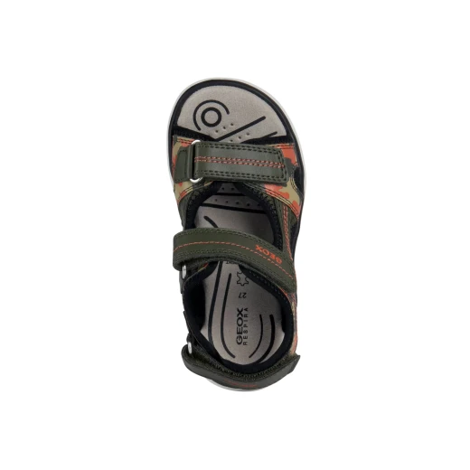Geox Maratea Boy's Military Green Sandals with Adjustable Fit in Mesh and Printed Leather Effect for Boys, Size 35, Perfect for Summer Outdoor Adventures, Comfortable and Stylish - Geox - Image 6