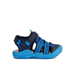 Geox Kyle Boy Sandals Blue Color Closed Toe Design for Summertime Adventures Size 31 Breathable Mesh and Leather Effect Material Comfortable and Practical Footwear for Boys
