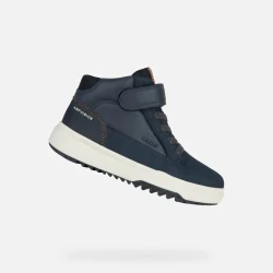Geox Bunshee ABX Boy's Waterproof Mid-Cut Sneakers Navy 29, Breathable and Flexible Design for Winter, Waxed Leather and Nubuck Upper, Gripping Outsole, Comfortable and Reliable