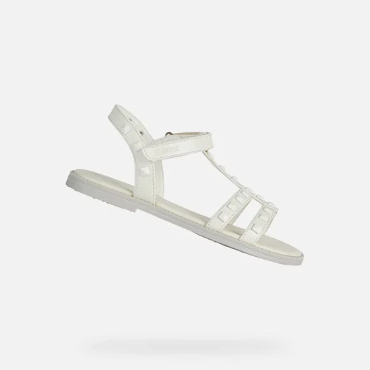 Geox Karly Girl's Sandals White Leather Effect with Metal Detail Size 38 Comfortable Summer Fashion Footwear for Girls Fast Delivery and Easy Exchange - Geox - Image 2