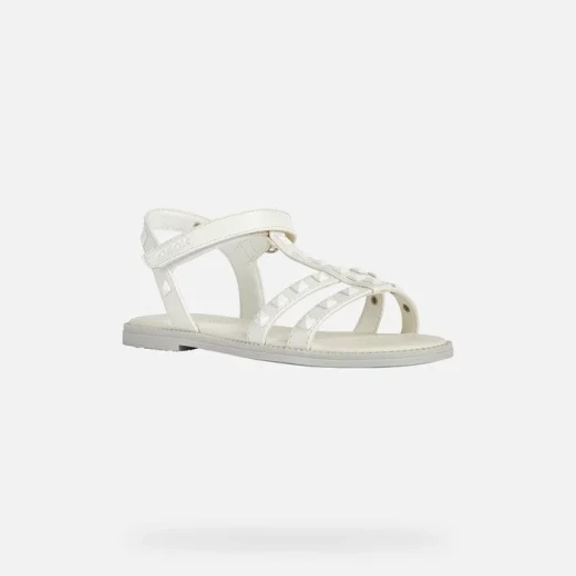 Geox Karly Girl's Sandals White Leather Effect with Metal Detail Size 38 Comfortable Summer Fashion Footwear for Girls Fast Delivery and Easy Exchange - Geox - Image 3