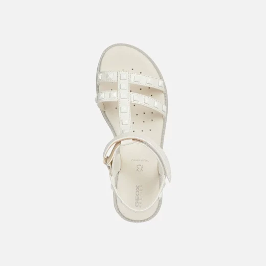 Geox Karly Girl's Sandals White Leather Effect Metallic Detail Summer Footwear Size 34 Comfortable Fashion Forward Design for Girls Trendy Style with Easy Exchange Fast Delivery - Geox - Image 5