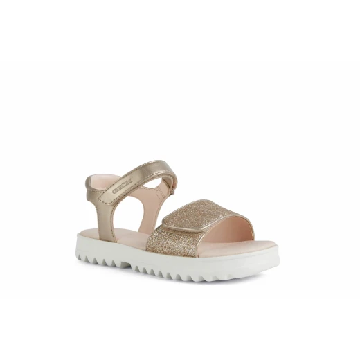 Geox Coralie Girl's Sandals Light Gold 35 Featuring Glitter and Pearlescent Leather Effect for Girls Summer Footwear Adjustable Fit and Lightweight Design - Geox - Image 3
