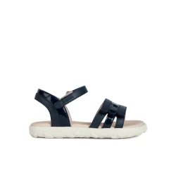 Geox Haiti Girl's Sandals Navy Color Size 28 Adjustable Fit Summertime Footwear for Girls Pearlescent Leather Effect Material Comfortable and Versatile Design Fast Entry