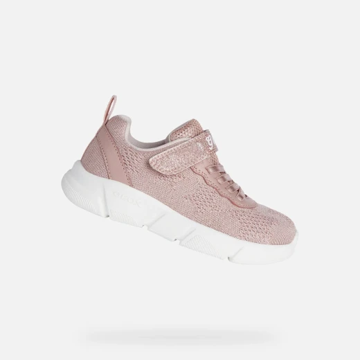 Geox Aril Girl's Sneakers Rose Pink Breathable Athletic Shoes Size 36 Featuring Shiny Knit Fabric and Leather Effect Detailing. Comfortable, Stylish Footwear for Active Girls - Geox - Image 2