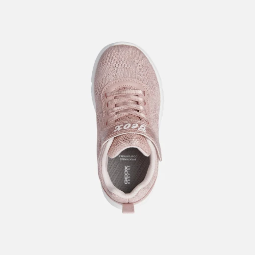 Geox Aril Girl's Sneakers Rose Pink Breathable Athletic Shoes Size 36 Featuring Shiny Knit Fabric and Leather Effect Detailing. Comfortable, Stylish Footwear for Active Girls - Geox - Image 4