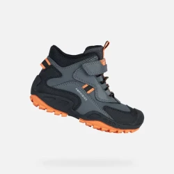 Geox New Savage ABX Boy's Mid Cut Mountain Boots 34 Dark Grey Outdoor Waterproof Durable Design for Active Kids with Leather Effect Tumbled Leather Effect Material