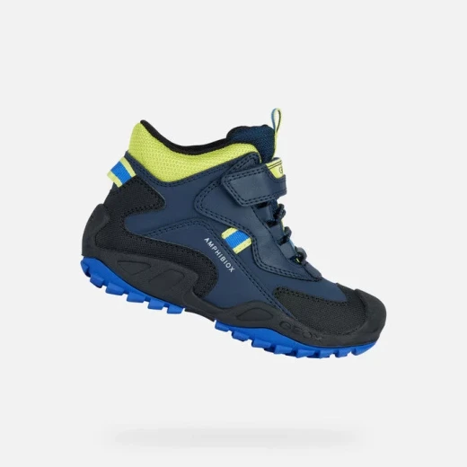 Geox New Savage ABX Boy's Mid Cut Mountain Boot Navy Blue Lime Green 33 Waterproof Outdoor Sporty Design Leather Effect Tumbled Leather Effect Flexible Hardwearing Outsole - Savage abx - Image 2