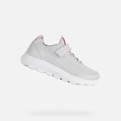 Geox Spherica Girl Junior's Mid-Cut Sneakers Light Grey Fuchsia Knit 35, Lightweight Ultra-Cushioning Design, Breathable, Flexible, Stylish, Fast Delivery, Easy Exchange