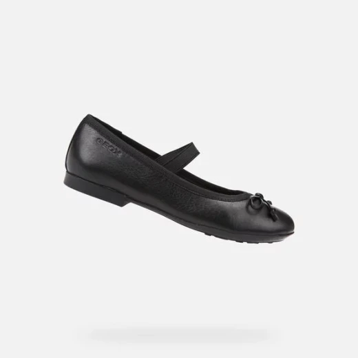 Geox Plié Girl's Ballet Flats in Black Leather Size 37, Breathable and Comfortable School Shoes with Bow Detail and Bar Strap, Perfect for Everyday Wear and Special Occasions - Geox - Image 2