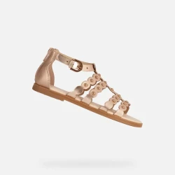 Geox Karly Girl's Sandals Copper Metallic Leather Studded with Glamorous Touch for Girls, Size 28, Perfect for Warm Weather and Comfortable Fit, Featuring Easy Exchange Options