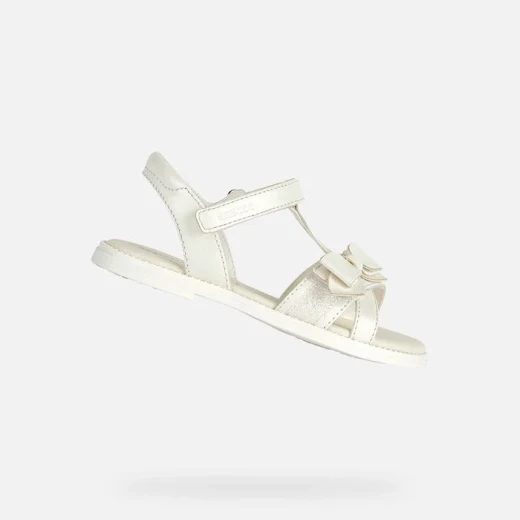 Geox Karly Girl's T Bar Sandals White Pearlescent Leather Effect Upper with Bow Detail. Lightweight & Breathable Design. Size 34. Perfect for Casual & Special Occasions. - Geox - Image 2