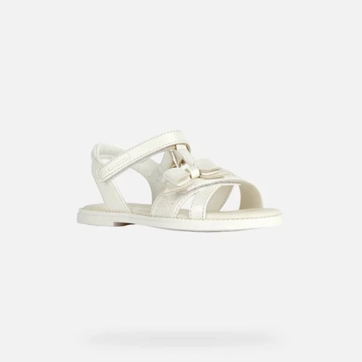 Geox Karly Girl T Bar Sandals White Pearlescent Leather Effect 30 - Geox - Image 3