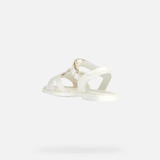 Geox Karly Girl T Bar Sandals White Pearlescent Leather Effect 30 - Geox - Image 4