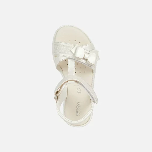 Geox Karly Girl T Bar Sandals White Pearlescent Leather Effect 35 - Geox - Image 5