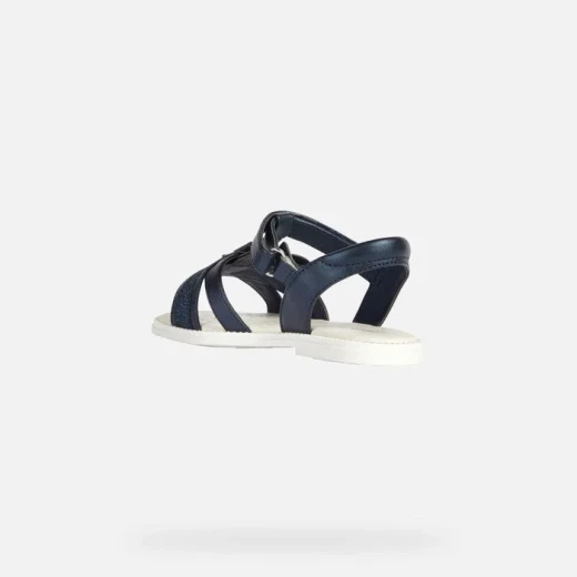 Geox Karly Girl's T Bar Sandals Navy Pearlescent Leather Effect Upper with Bow Detail Size 29 Breathable Lightweight Flexible Comfortable for Girls Summer Shoes - Geox - Image 4