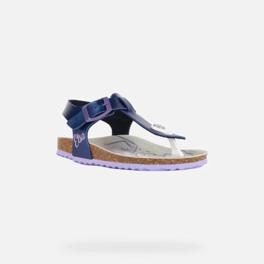 Geox Adriel Girl's Thong Sandals Navy Blue Pearlescent Leather Effect Frozen Inspired Design Size 33 Ultra Lightweight Anatomical TBar Adjustable Strap Fast Delivery Easy Exchange - Geox - Image 3
