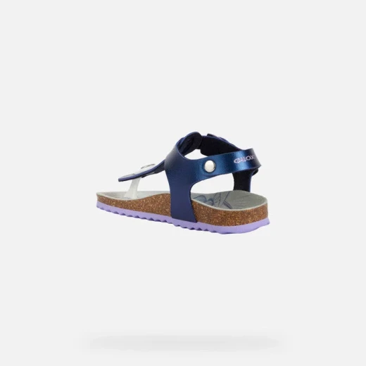 Geox Adriel Girl's Thong Sandals Navy Blue Pearlescent Leather Effect Frozen Inspired Design 37, Adjustable Strap, Ultra Lightweight, Comfortable, Stylish - Geox - Image 4