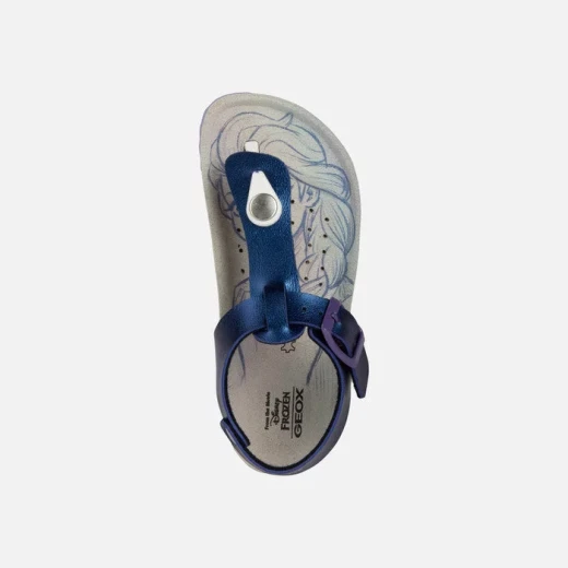 Geox Adriel Girl's Thong Sandals Navy Blue Pearlescent Leather Effect Disney Frozen Elsa Design Adjustable Strap Size 34 Ultra Lightweight for Stylish Little Girls - Geox - Image 5