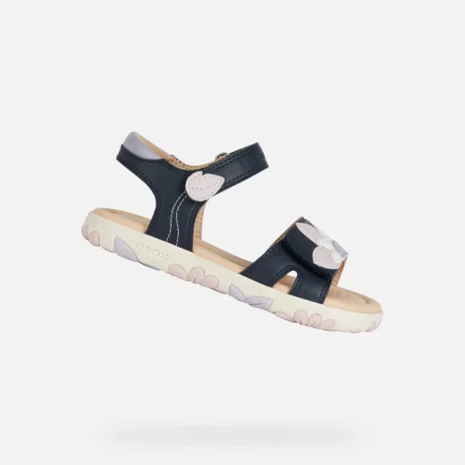 Geox Haiti Girl's Navy Blue & Pink Sandals with Flower Detail, Comfortable Breathable Design, Easy Hook-and-Loop Closure, Sizes Available 29, Fast Delivery and Easy Exchange