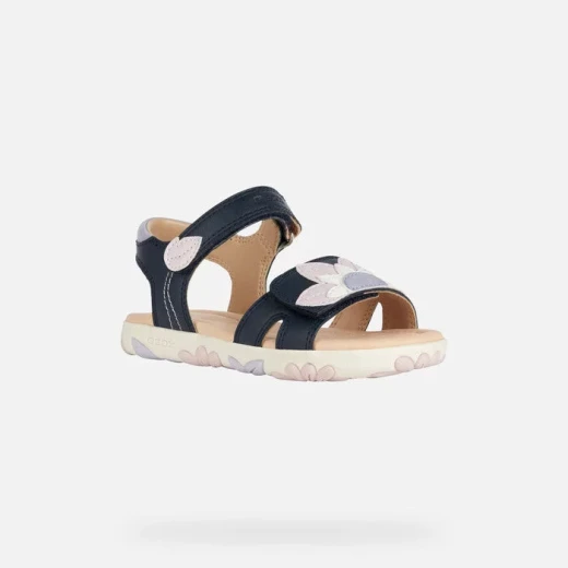 Geox Haiti Girl's Sandals Navy Blue Pink Floral Design Hook and Loop Closure Breathable Comfortable Footwear Size 34 Ideal for Everyday Wear Easy Exchange - Geox - Image 3