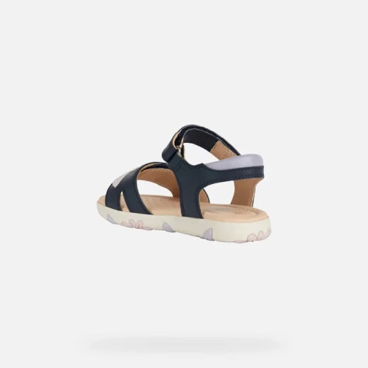 Geox Haiti Girl's Sandals Navy Blue Pink Floral Design Hook and Loop Closure Breathable Comfortable Footwear Size 34 Ideal for Everyday Wear Easy Exchange - Geox - Image 4