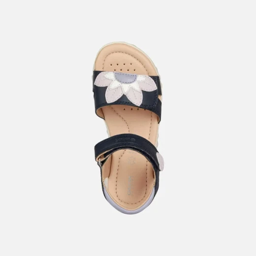 Geox Haiti Girl's Sandals Navy Blue Pink Floral Design Hook and Loop Closure Breathable Comfortable Footwear Size 34 Ideal for Everyday Wear Easy Exchange - Geox - Image 5