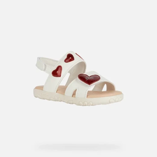 Geox Haiti Girl's White Sandals Size 35 with Adjustable Back Strap and Red Heart Detailing for Ultimate Comfort and Summery Style, Crafted from Patent Leather Effect Material - Image 3