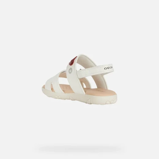 Geox Haiti Girl's White Sandals Size 35 with Adjustable Back Strap and Red Heart Detailing for Ultimate Comfort and Summery Style, Crafted from Patent Leather Effect Material - Image 4