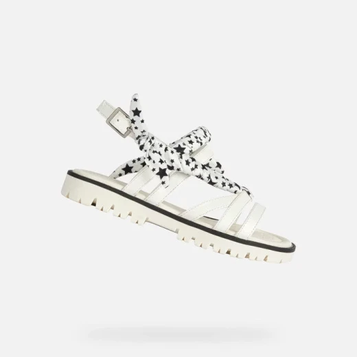 Geox Starblush Girl's Open Toe Sandals: White Crossover Straps, Black Star Print Detail, Lightweight & Breathable, Size 28, Perfect for Summer - Starblush - Image 2