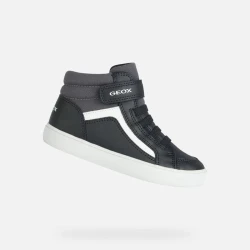 Geox Gisli Girl's Mid Cut Sneakers Black 33 Comfortable Lightweight Waxed Leather and Nylon Upper Soft Flexy Outsole Perfect for School and Weekends J365CC.05410.C0005