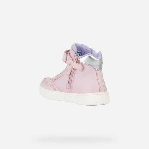 Geox Skylin Girl Mid Cut Sneakers Pink Lilac Tinkerbell Design Featuring Graphic Detailing & Embellishments Size 34 Breathable Flexible Fabric Pearlescent Material with Lights - Geox - Image 4