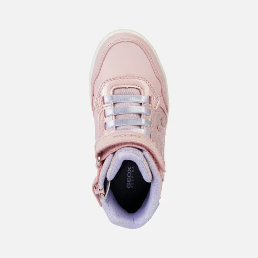 Geox Skylin Girl Mid Cut Sneakers Pink Lilac Tinkerbell Design Featuring Graphic Detailing & Embellishments Size 34 Breathable Flexible Fabric Pearlescent Material with Lights - Geox - Image 5