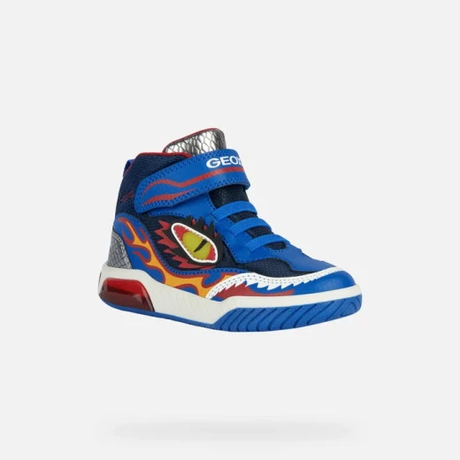 Geox Inek Boy Royal Blue and Red Mid-Cut Sneakers for Boys 36 Featuring Lightweight, Breathable Design with Tumbled Leather Effect Material and Nylon, Lights in Sole - Geox - Image 3