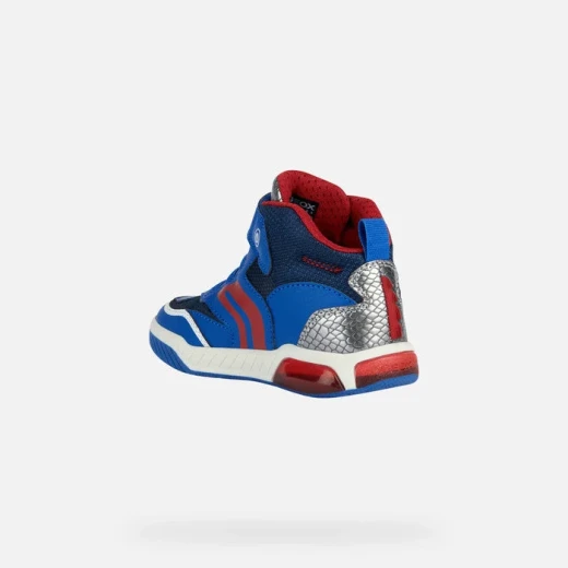 Geox Inek Boy Royal Blue and Red Mid-Cut Sneakers for Boys 36 Featuring Lightweight, Breathable Design with Tumbled Leather Effect Material and Nylon, Lights in Sole - Geox - Image 4
