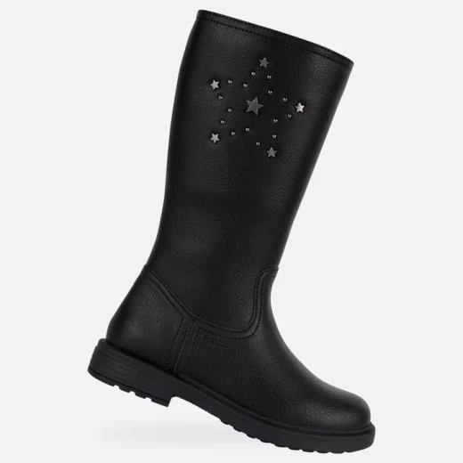 Geox Eclair Girl Black Tumbled Leather Effect Boots with Star Studs Size 35 - Geox - Image 2