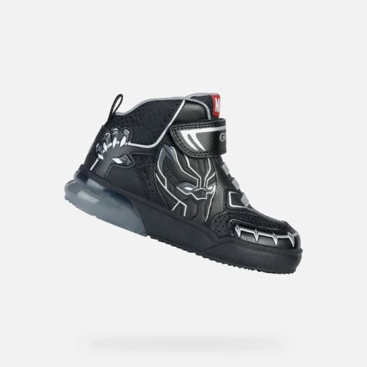 Geox Grayjay Boy Sneakers Black Panther Edition with Lights Size 34 Black: Breathable Mid Cut Junior Shoes Featuring Marvel Avengers Design, Fast Delivery, Easy Exchange - Geox - Image 2