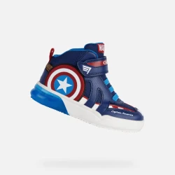 Geox Grayjay Boy Junior Sneakers Captain America Design Navy Red Colorway Breathable Mid Cut Shoes With Twinkling Lights On Outsole Size 34 For Active Kids Adventures