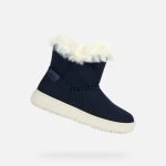 Geox Theleven Girl Ankle Boot Dark Navy Blue with Faux Fur Trim Slip On Suede like Material Cozy Winter Boot for Girls Size 34 School Weekend Wear - Geox