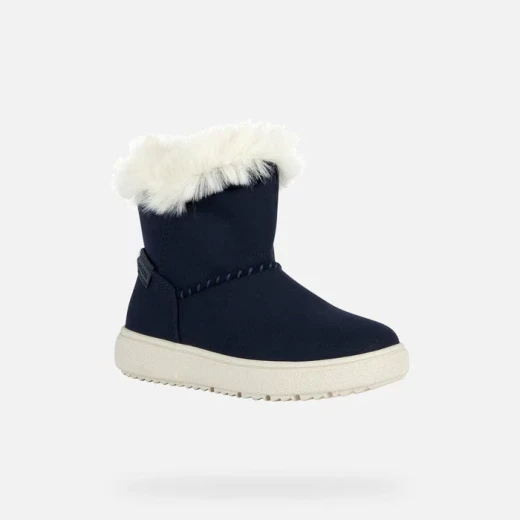 Geox Theleven Girl Ankle Boot Dark Navy Blue with Faux Fur Trim Slip On Suede like Material Cozy Winter Boot for Girls Size 34 School Weekend Wear - Geox - Image 3