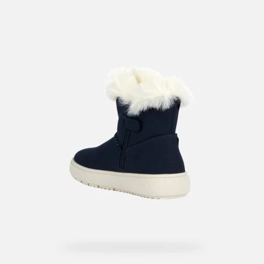 Geox Theleven Girl Ankle Boot Dark Navy Blue with Faux Fur Trim Slip On Suede like Material Cozy Winter Boot for Girls Size 34 School Weekend Wear - Geox - Image 4