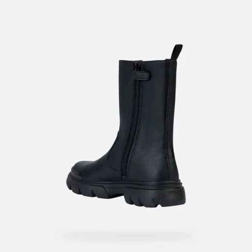 بوت كاحل بنمط راكب الدراجة النارية للبنات من جيوكس جونيت جيرل أسود مقاس 33 جلد أسود تأثير لوحة مرنة مريحة خفيفة الوزن نعل خارجي ضخم للمدرسة والارتداء اليومي - جيوكس - Image 4