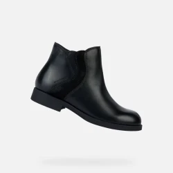 Geox Agata Girl's Ankle Boots in Black, Crafted from Leather and Suede, Breathable Water Resistant Design, Size 30 for Girls, Comfortable and Stylish Footwear