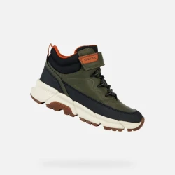 Geox Flexyper Plus ABX Boy's Ankle Boot Military Green Orange Waterproof 29 Breathable Lightweight Rubber Sole Outdoor Adventure City Exploration Laced Riptape Strap