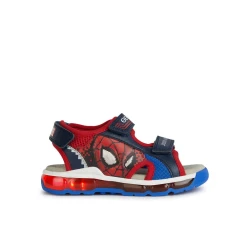 Geox Android Boy's Navy Sandals with Spider-Man Design, Mesh Upper, Light-Up Outsole, Sporty Casual Style, Size 34, Comfortable for Little Fans, Geox Marvel Collaboration