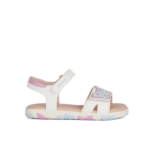 Geox Haiti Girl Sandals White Size 34 Summertime Casual Leather Effect Footwear for Girls Breathable Comfortable Design Easy Exchange at GEOX/JOR Stores J458ZA.000BC.C1364 - Geox - Image 2