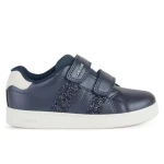 Geox Eclyper Girl Low Cut Sneakers Navy Pearlescent Leather Effect 28 Double Riptape Closure Comfortable Feminine Tennis Court Style Fast Delivery Easy Exchange - Geox