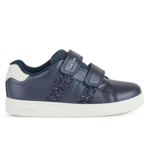 Geox Eclyper Girl Low Cut Sneakers Navy Pearlescent Leather Effect 28 Double Riptape Closure Comfortable Feminine Tennis Court Style Fast Delivery Easy Exchange - Geox - Image 2